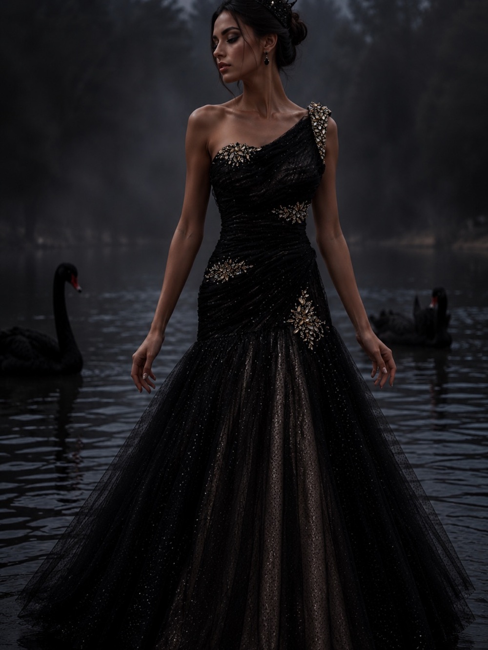 GIGI Designs by Le Femme Black Gold One Shoulder Formal